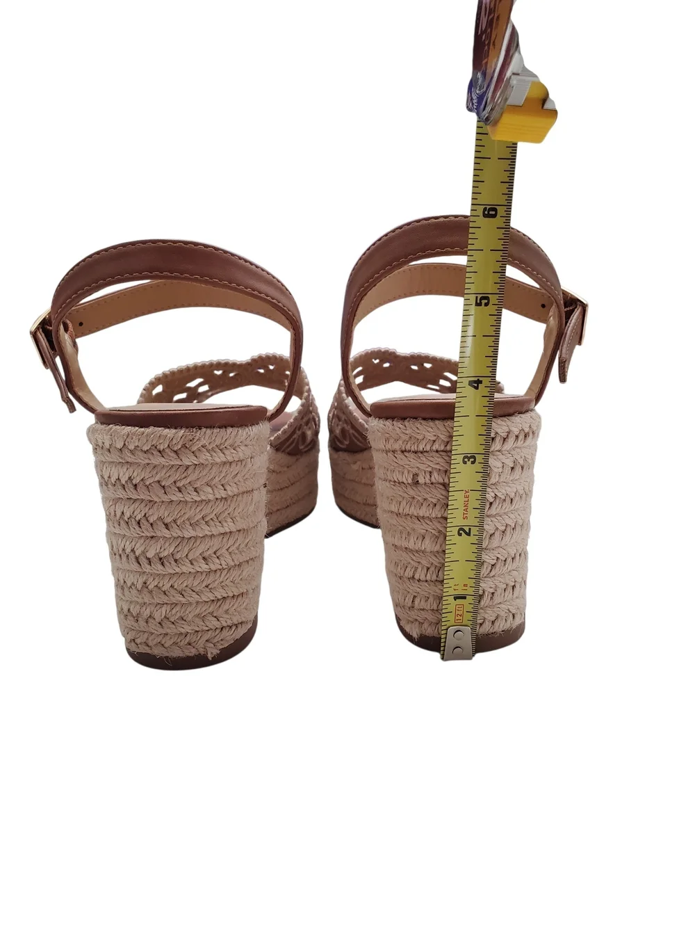 Soda Espadrille Wedges Tan Ankle Strap and White Flora Size 8½